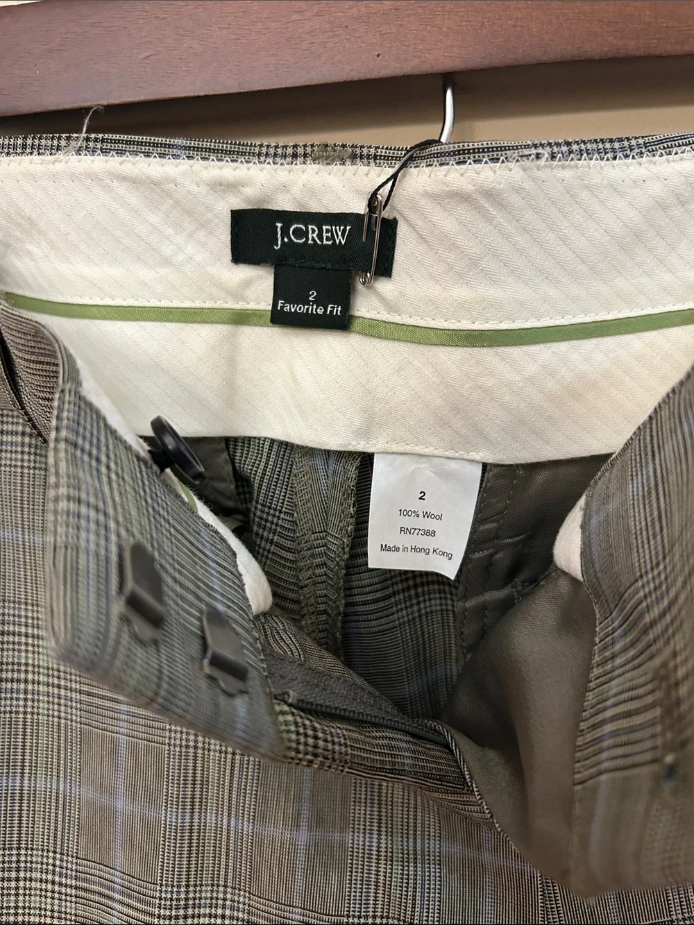 J. Crew Gray Plaid Straight-Leg Dress Trousers 100% Wool NWT